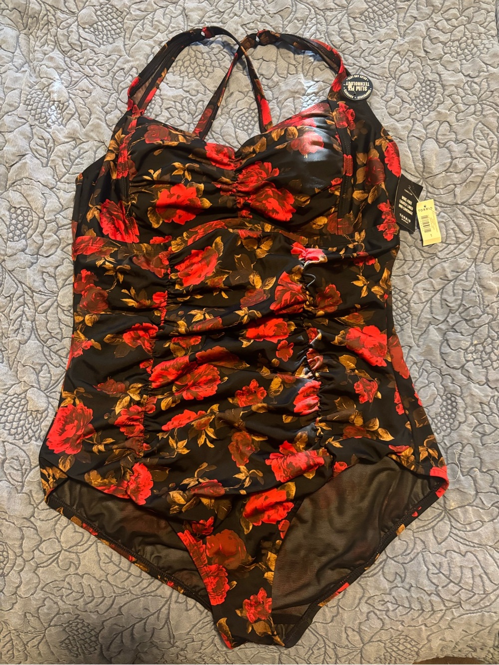 torrid Black One-Piece Swimsuit with Red Floral Print
